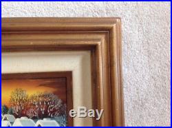 Vintage Original Signed Folk Art Oil Board Painting KOWALSKI Winter Snow Scene