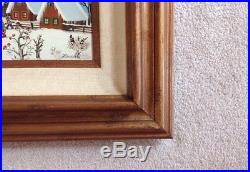 Vintage Original Signed Folk Art Oil Board Painting KOWALSKI Winter Snow Scene