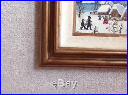 Vintage Original Signed Folk Art Oil Board Painting KOWALSKI Winter Snow Scene