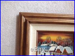 Vintage Original Signed Folk Art Oil Board Painting KOWALSKI Winter Snow Scene