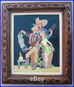 Vintage Original Signed Framed Oil Painting Country Cowboys Cowgirl Music Band