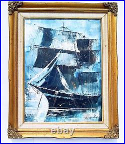 Vintage Original Signed Framed Tall Ship Oceanscape Marine Nautical Oil Painting