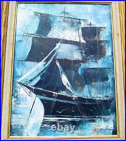 Vintage Original Signed Framed Tall Ship Oceanscape Marine Nautical Oil Painting