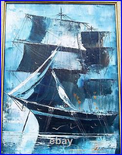 Vintage Original Signed Framed Tall Ship Oceanscape Marine Nautical Oil Painting