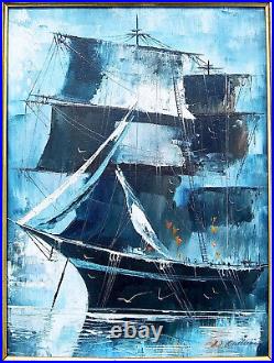 Vintage Original Signed Framed Tall Ship Oceanscape Marine Nautical Oil Painting