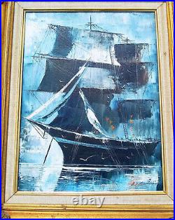 Vintage Original Signed Framed Tall Ship Oceanscape Marine Nautical Oil Painting