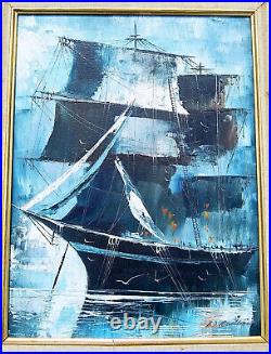 Vintage Original Signed Framed Tall Ship Oceanscape Marine Nautical Oil Painting