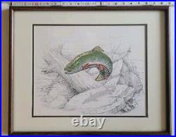 Vintage Original Signed Frank Burt Smoot Trout Watercolor Painting