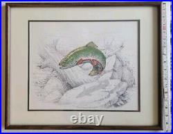 Vintage Original Signed Frank Burt Smoot Trout Watercolor Painting