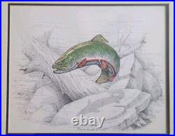 Vintage Original Signed Frank Burt Smoot Trout Watercolor Painting