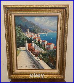 Vintage Original Signed Gold Framed Oil Painting, D GARDNER- Mediterranean Coast