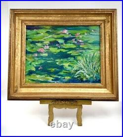 Vintage Original Signed Oil Painting of Lilly Pad In Golden Frame Beautiful Wall
