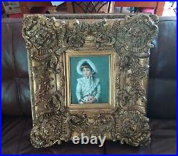 Vintage Original Signed Portrait Oil Painting Embossed Frame LOCAL PICKUP ONLY