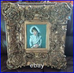 Vintage Original Signed Portrait Oil Painting Embossed Frame LOCAL PICKUP ONLY