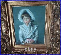 Vintage Original Signed Portrait Oil Painting Embossed Frame LOCAL PICKUP ONLY