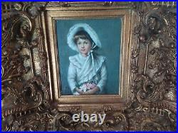 Vintage Original Signed Portrait Oil Painting Embossed Frame LOCAL PICKUP ONLY