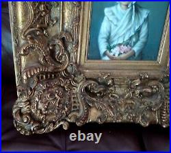 Vintage Original Signed Portrait Oil Painting Embossed Frame LOCAL PICKUP ONLY