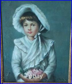 Vintage Original Signed Portrait Oil Painting Embossed Frame LOCAL PICKUP ONLY