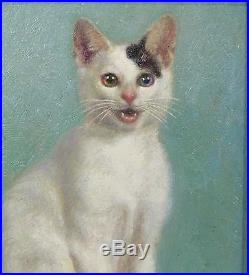Vintage Original Signed STERE GRANT Cat Oil Painting & Silver Frame, NR