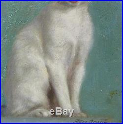 Vintage Original Signed STERE GRANT Cat Oil Painting & Silver Frame, NR