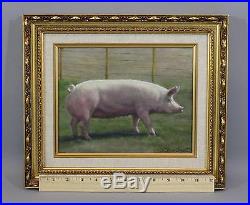 Vintage Original Signed STERE GRANT Pig Oil Painting & Gold Frame, NR