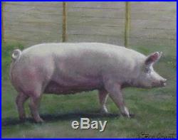 Vintage Original Signed STERE GRANT Pig Oil Painting & Gold Frame, NR