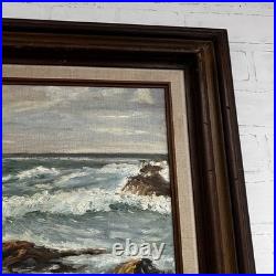 Vintage Original Signed Seascape Oil Painting RockyCoast Ocean Waves Framed