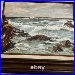 Vintage Original Signed Seascape Oil Painting RockyCoast Ocean Waves Framed