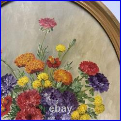 Vintage Original Signed Still Life Flowers in Vase Painting Gilt Oval Framed 22