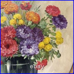 Vintage Original Signed Still Life Flowers in Vase Painting Gilt Oval Framed 22