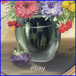 Vintage Original Signed Still Life Flowers in Vase Painting Gilt Oval Framed 22