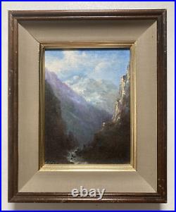 Vintage Original Small Gem Oil Miniature Painting -Mountain Landscape -Signed