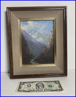 Vintage Original Small Gem Oil Miniature Painting -Mountain Landscape -Signed