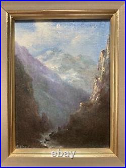 Vintage Original Small Gem Oil Miniature Painting -Mountain Landscape -Signed