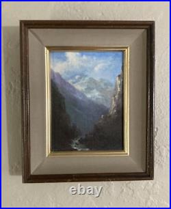 Vintage Original Small Gem Oil Miniature Painting -Mountain Landscape -Signed