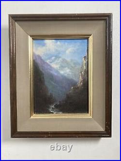 Vintage Original Small Gem Oil Miniature Painting -Mountain Landscape -Signed