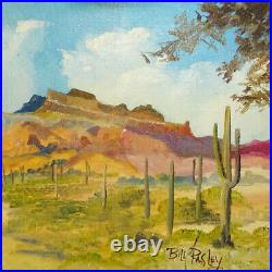 Vintage Original Southwestern Landscape Oil Painting Mountains Cactus Bil Pasley