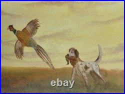 Vintage Original Sporting Painting Hunting Dog Pheasant