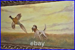 Vintage Original Sporting Painting Hunting Dog Pheasant