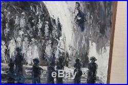 Vintage Original Surreal Oil Painting People Staring Into Wave Signed W. Debin