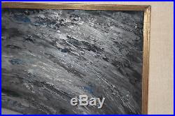 Vintage Original Surreal Oil Painting People Staring Into Wave Signed W. Debin