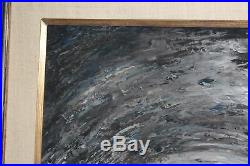 Vintage Original Surreal Oil Painting People Staring Into Wave Signed W. Debin