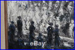 Vintage Original Surreal Oil Painting People Staring Into Wave Signed W. Debin