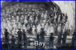 Vintage Original Surreal Oil Painting People Staring Into Wave Signed W. Debin