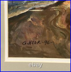Vintage Original Watercolor Painting Rocky River Signed G Heer Carved Wood Frame
