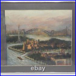 Vintage Original Watercolor Painting Signed Framed 1969 Bridge Cityscape River