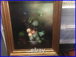 Vintage Ornate Framed Art Still Life Fruit Painting on Canvas Artist Signed