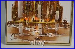 Vintage Oropeza MCM Cityscape Original Art Painting Signed Chicago Skyline