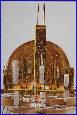 Vintage Oropeza MCM Cityscape Original Art Painting Signed Chicago Skyline