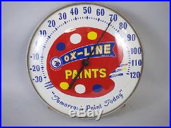 Vintage Ox Line Paints 12 Round Glass Dome Advertising Outdoor Thermometer Sign